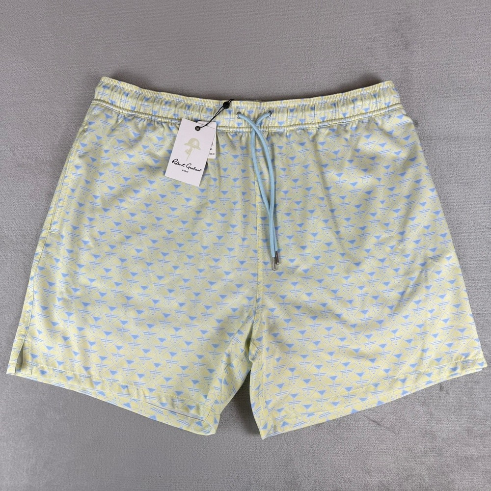 Robert Graham Swim Trunks Shorts Mens XL Yellow Blue Martini Lined $98 New NWT